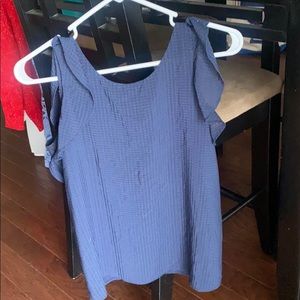 Ann Taylor Navy Blue Ruffle Blouse